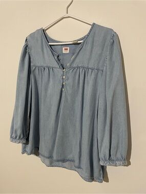 Levi's Light Blue Denim-Style Peasant Blouse